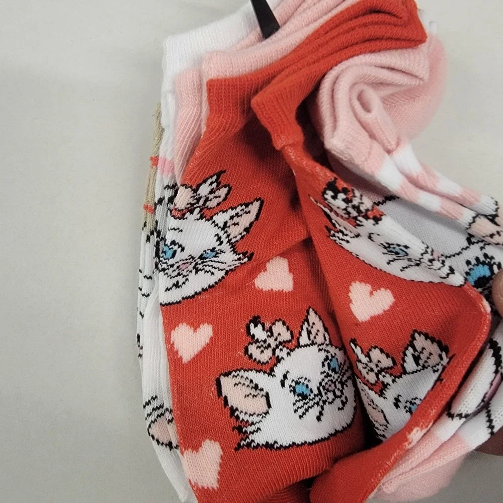 Disney Marie Cat Amore‎ Hearts Love Socks Women Shoe Size 4-10 No Show 5 Pairs